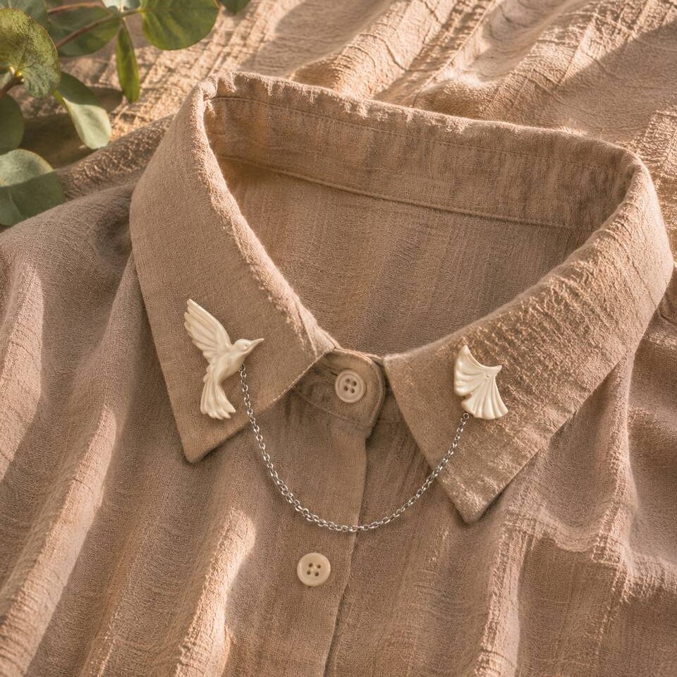 Colibrí y Gingko Collar Pin